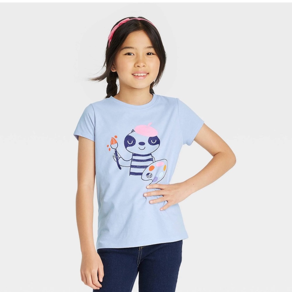 Cat And Jack Girls Light Blue Short Sleeve T Shirt